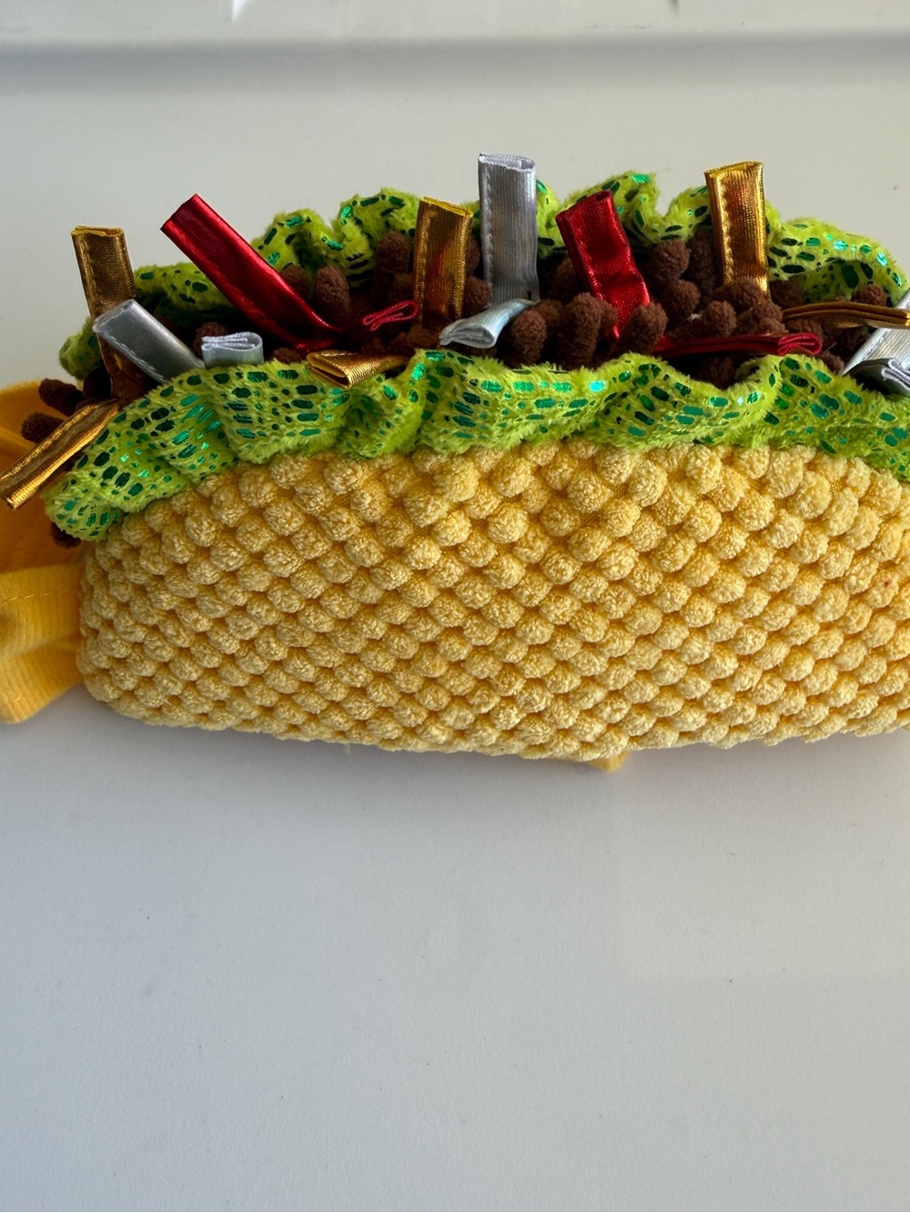 Pet dog/cat Small Yellow Textured Taco Costume with Green Trim